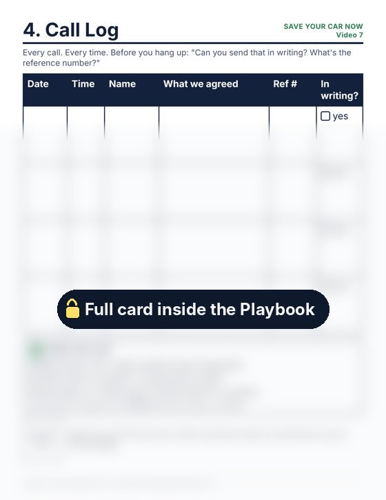 The Call Log card